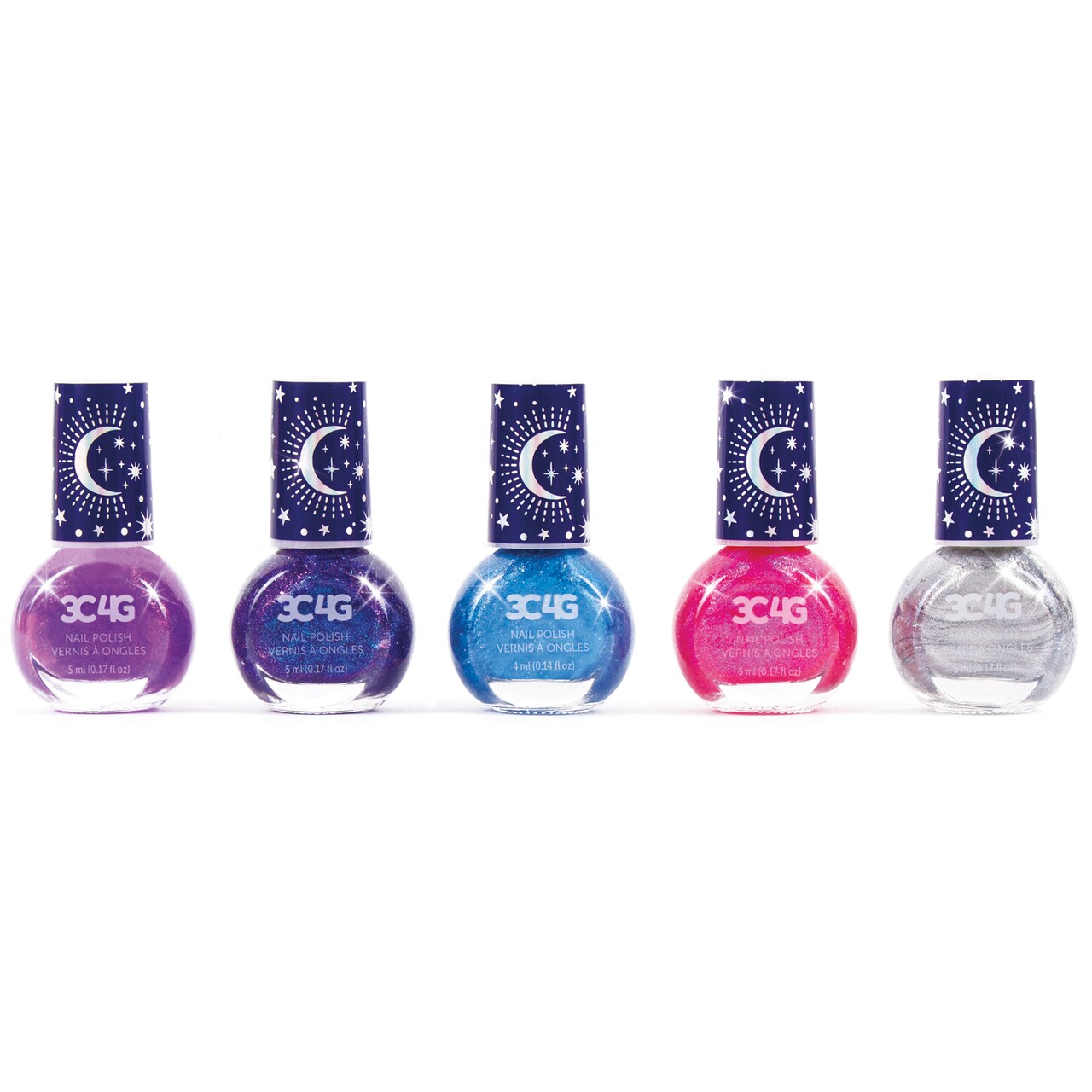 3C4G: Celestial Nail Polish Hexagon - 5 Bottles Of Glittering Polish, Make It Real, Teens Tweens & Girls, Water Based, Non-Toxic Long-Lasting Polish, Dreamy Tones, Blues Purple Pink & Silver, Three Cheers For Girls, Kids Ages 8+
